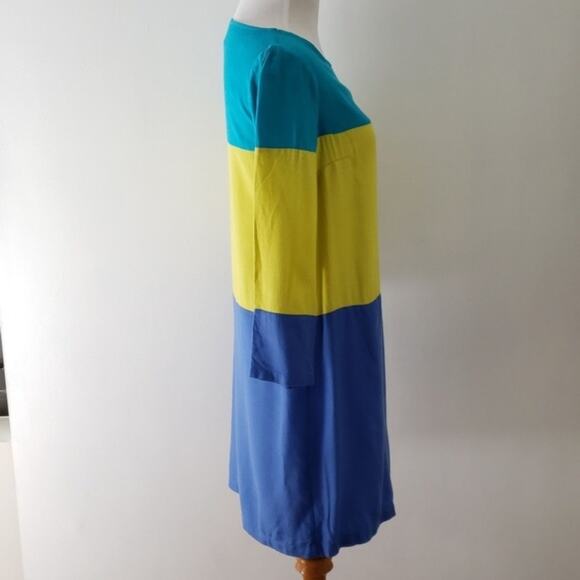 Anthropologie Maeve Colorblock Longsleeve Shift Dress Blue Chartreuse Women 0 - Picture 3 of 8